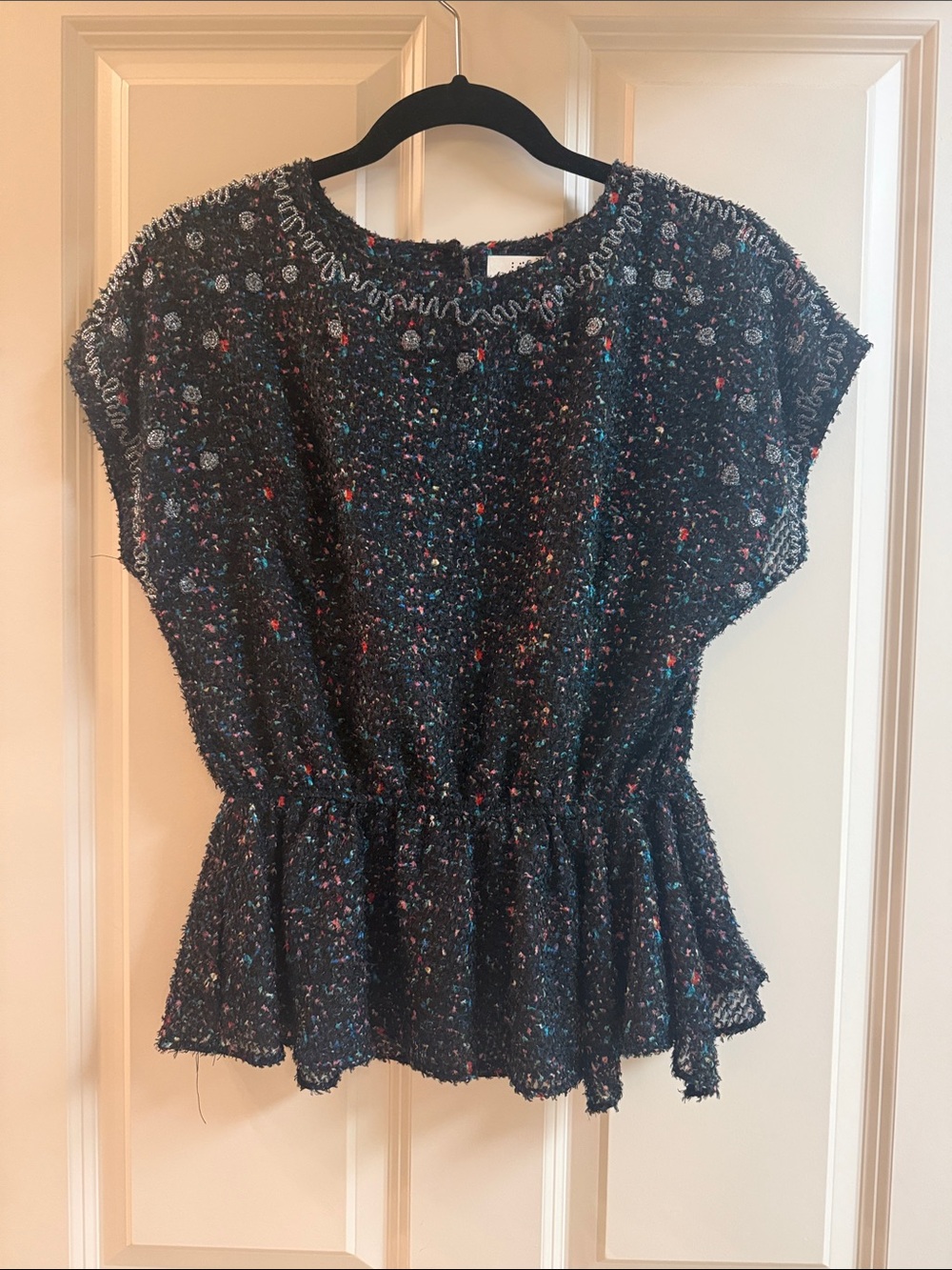 Anthropologie Womens Black Speckled Peplum Knit Top